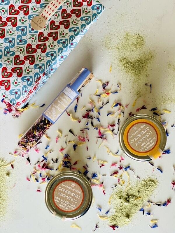 ERBE E FIORI IN CUCINA  BOX con  2 condimenti aromatici + fiori eduli