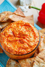 Chargrilled sweet pepper and feta cheese dip