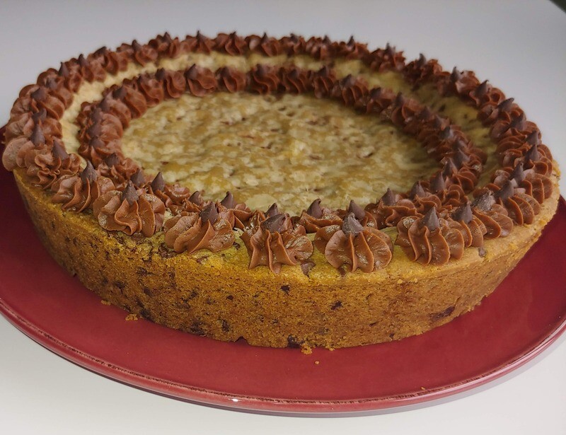 Chocolate Chip Cookie Cake (chocolate icing)