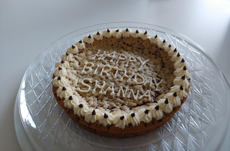 Chocolate Chip Cookie Cake (vanilla icing)