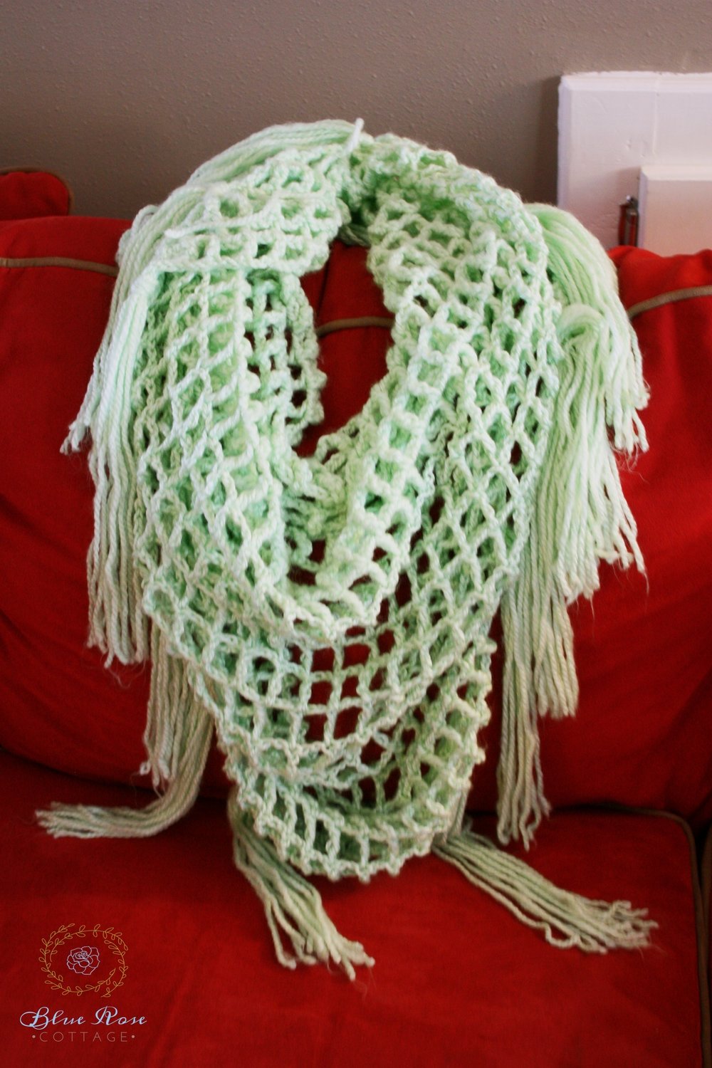 Stephanie Chunky Net Crocheted Convertible Shawl Scarf with Tassels