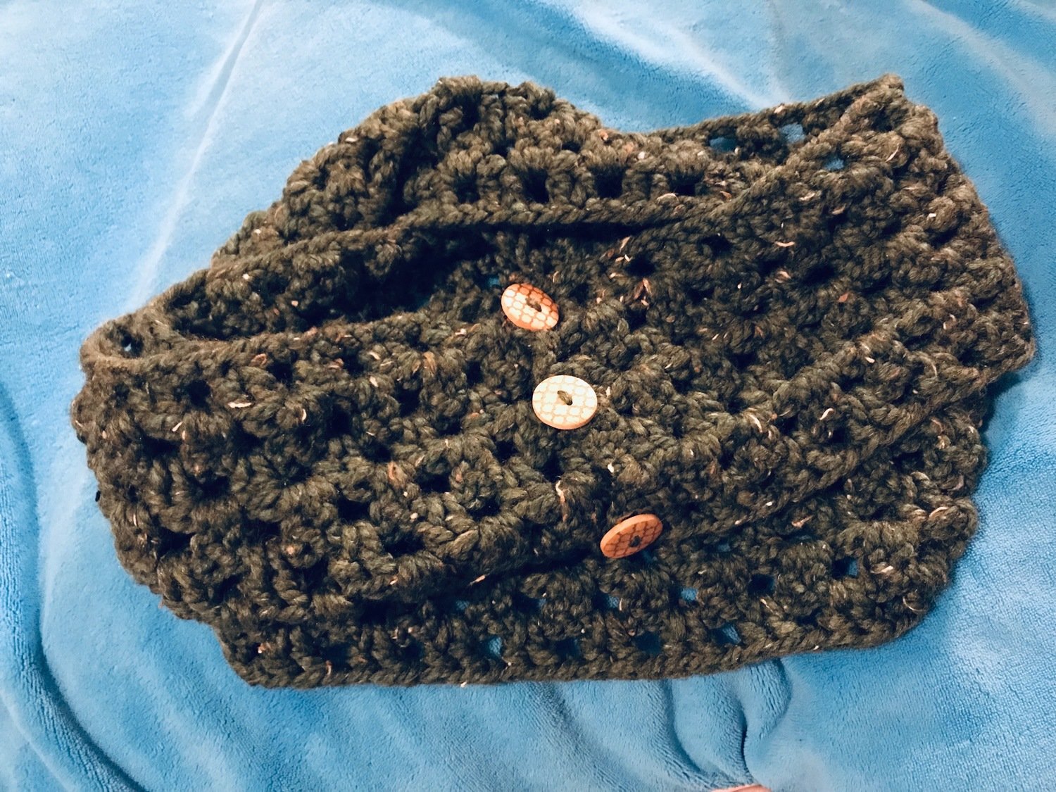 Betty Chunky Crocheted Infinity Scarf with Button Accents