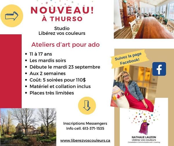 Atelier d'art pour enfants et adolescents - SEPTEMBRE - Mardis soirs de 18h00 à 19 h 15
