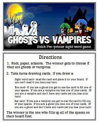 Ghost vs. Vampires - Sight Word Game - Dolch pre-primer