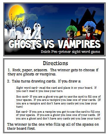 Ghost vs. Vampires - Sight Word Game - Dolch pre-primer