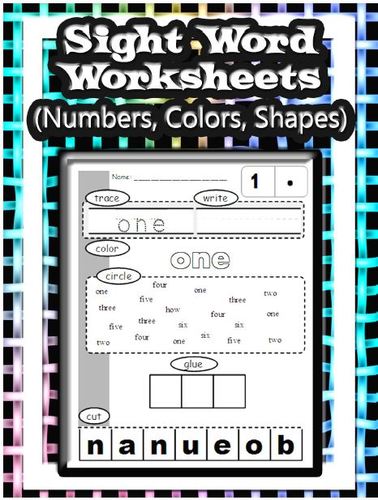 Numbers, Colors, and Shapes - Sight word worksheets