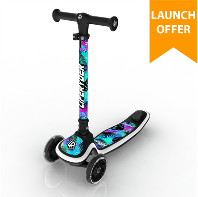 LIFERYDER HALO 3-wheel scooter for kids aged 2–5 in bright colourway, with light-up LED wheels.