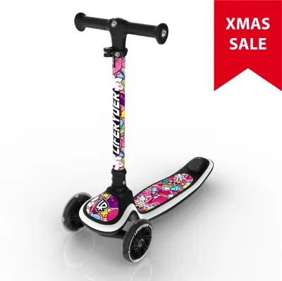 3-wheel kids scooter for ages 2–7 with light-up LED wheels in pink and purple colours - LIFERYDER HALO.