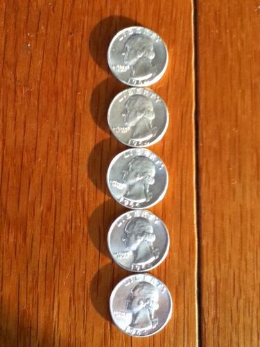 Lot of Five 90% Silver Washington Quarters .  Nice coins (AU) at Bullion. Fast and free delivery.