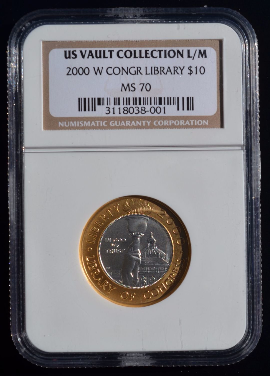 2000 W Gold Platinum $10 Library Congress bimetallic NGC MS70