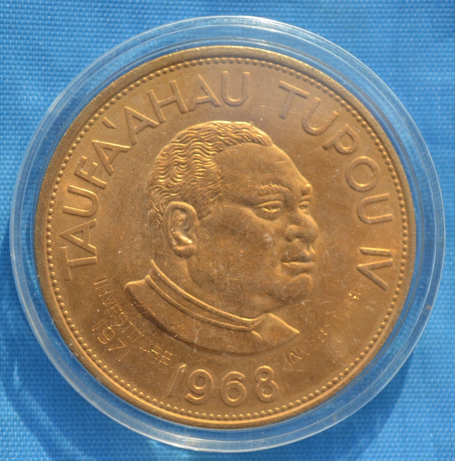 1968 Cooper Tonga Two Pa&#39;anga Tupou III Coin Countermarked Coinage P-264