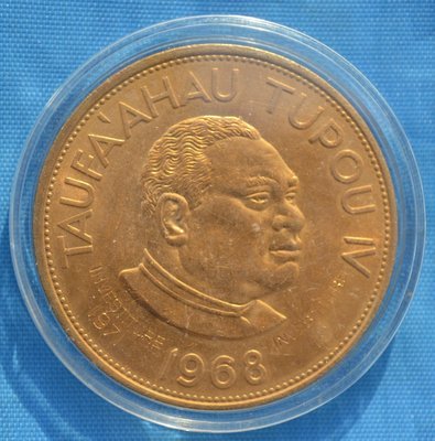 1968 Cooper Tonga Two Pa&#39;anga Tupou III Coin Countermarked Coinage P-264