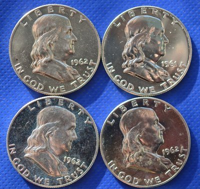 Lot of Four 1962 1961 Proof 50c Franklin Silver Half Dollars