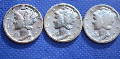 lot of 3 SILVER mercury dimes