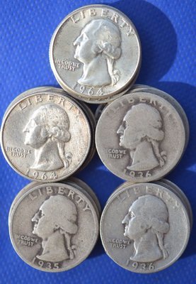 (5) Washington silver quarters