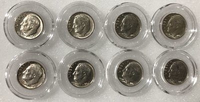 Lot of Eight(8) Roosevelt SILVER Dimes, 1964 1962 CHOICE BU