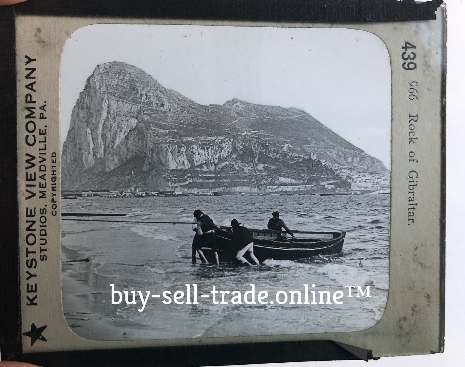 Boat and sailors Off Gibraltar - Glass Lantern Slide