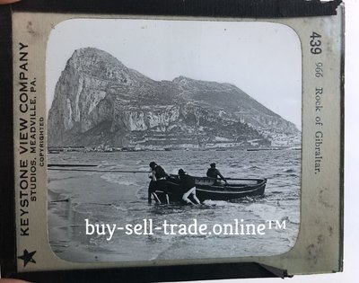 Boat and sailors Off Gibraltar - Glass Lantern Slide