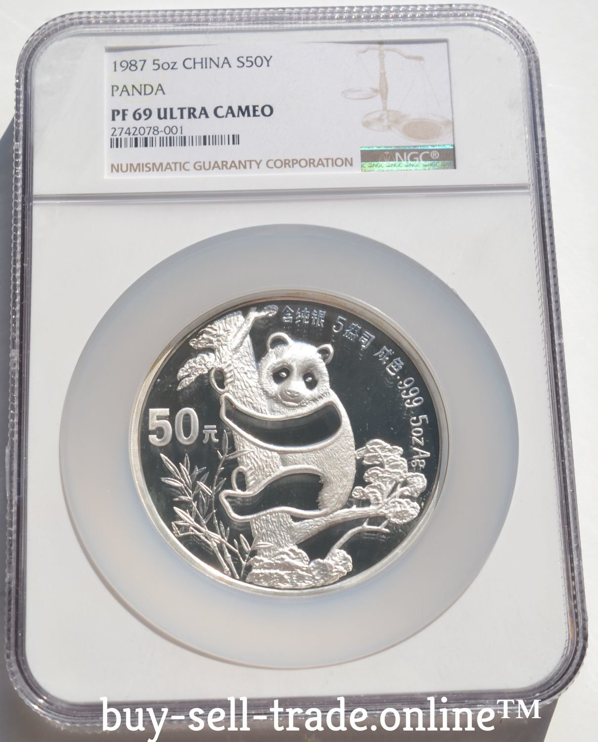 Panda 1987 NGC PF69 Ultra Cameo China 5 oz Silver Panda