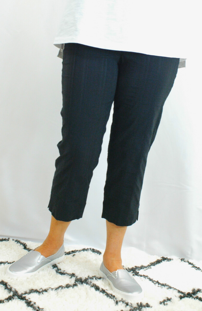 Robell Marie Crop Trousers Black Seersucker