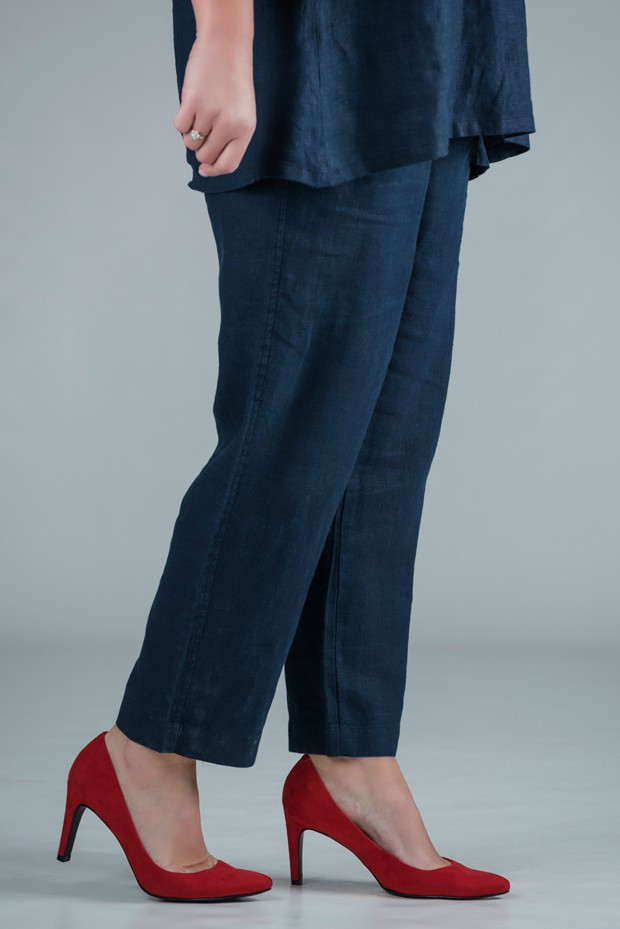 Z KASBAH Pamela - Navy linen trousers straight leg - short or medium length