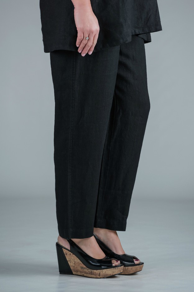 Z KASBAH Pamela - Black linen trousers straight leg - short or medium length