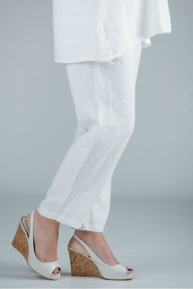 Z KASBAH Pamela - White linen trousers straight leg - short or medium length