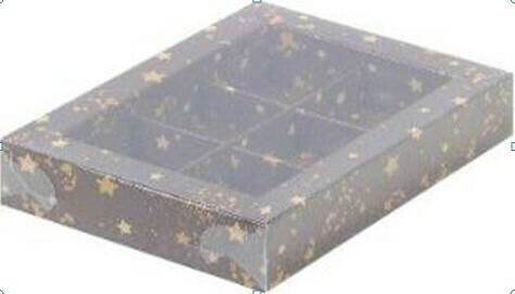 Коробка для конфет  6 шт  КОРИЧНЕВАЯ СО ЗВЕЗДАМИ 155х115х30