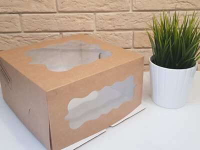 Коробка для торта 240*240*120 с фигурными окнами  КРАФТ