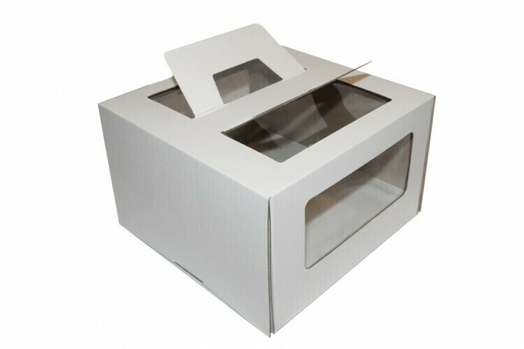 Коробка для торта 26х26х20 с ручками белая