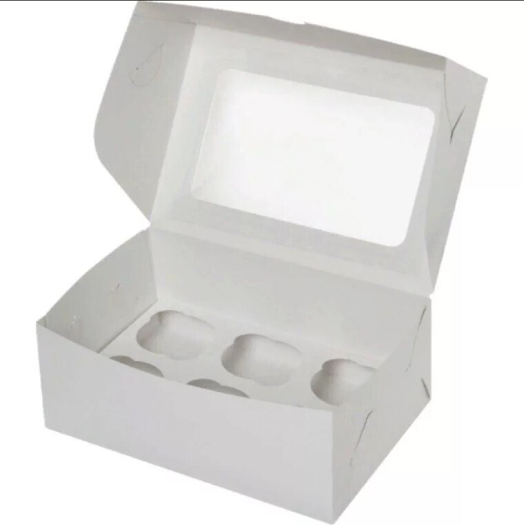 Коробка на 6 капкейков белая с квадратным окном 25х17х10