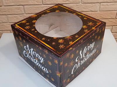Коробка для торта 300Х300Х190 с окном и печатью «MERRY C»