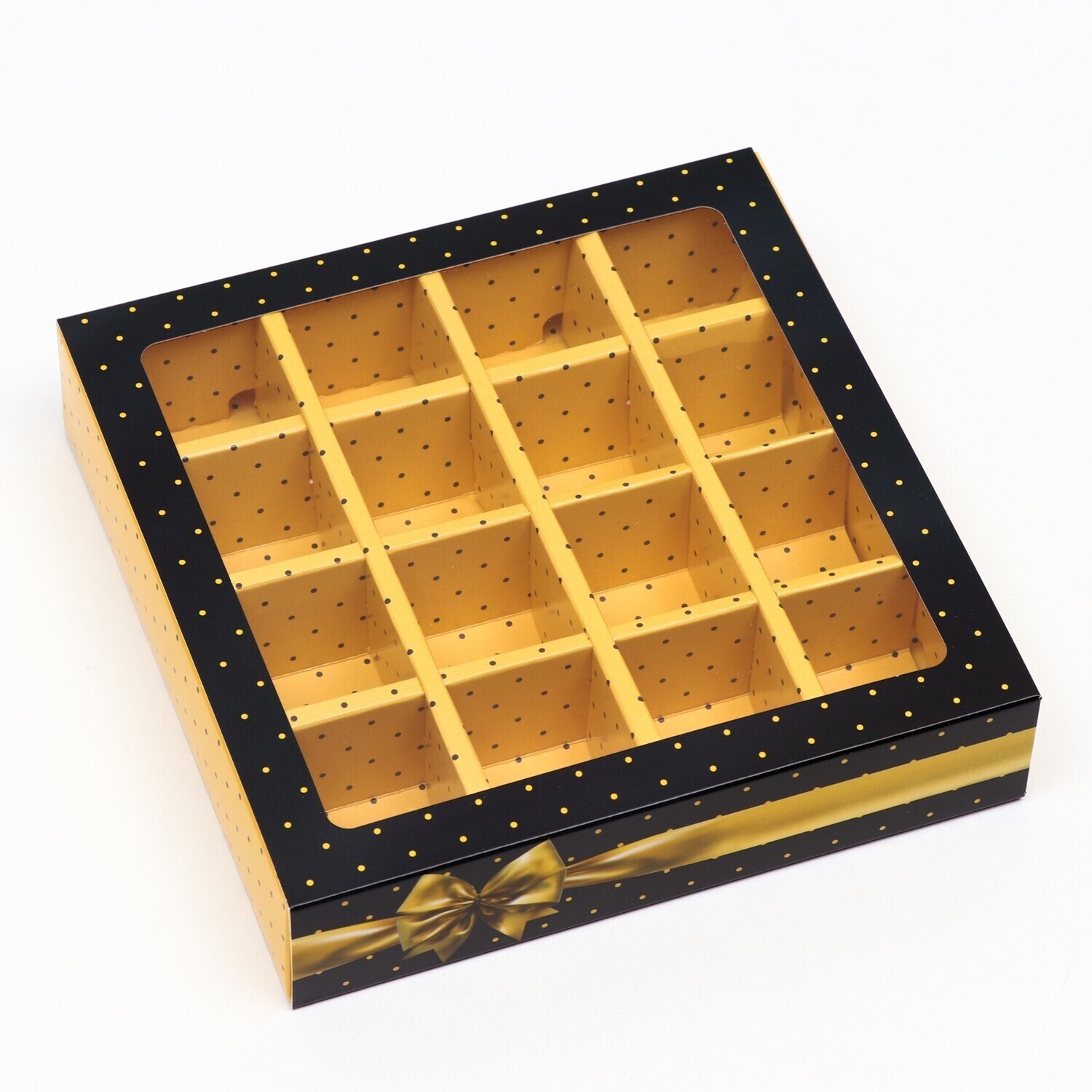 Коробка под 16 конфет "Золотой бант", 17,7 х 17,7 х 3,8 см