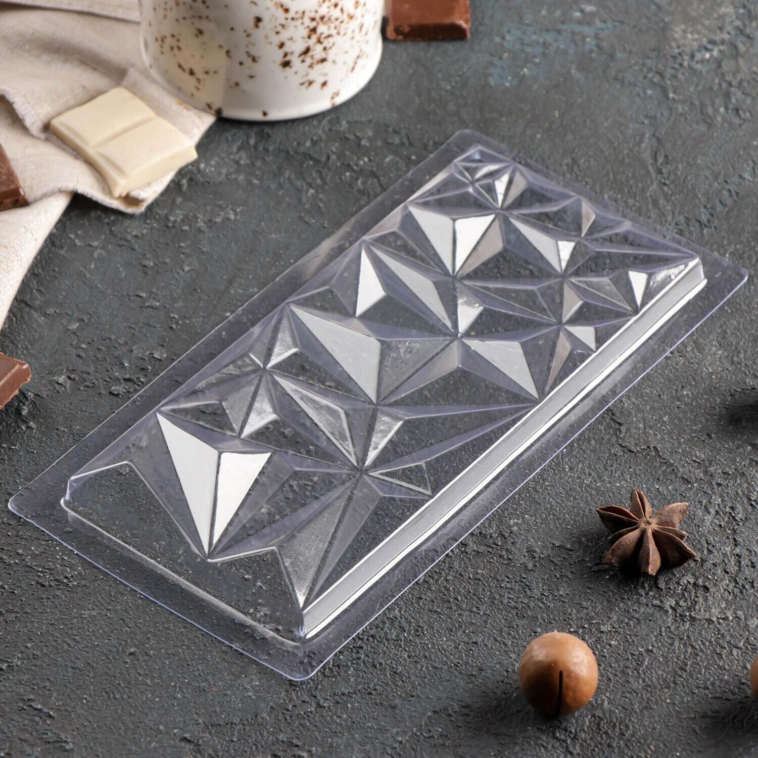 Форма для шоколадной плитки пластиковая «Геометрия», 18×8 см, цвет прозрачный