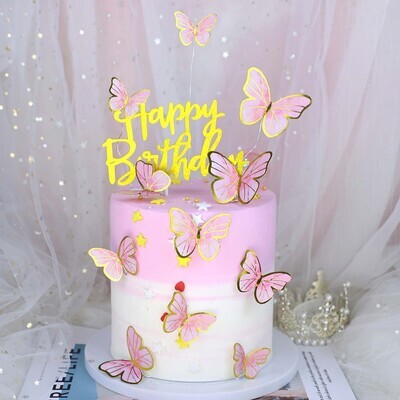 Набор для украшения торта «Бабочки» 10 шт., цвет розовый. Бумага!