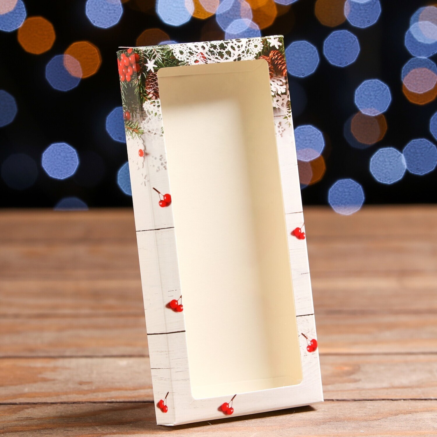 Коробка для плитки шоколада "Волшебство зимы" с окном цельная, 17,1 х 8 х 1,4 см