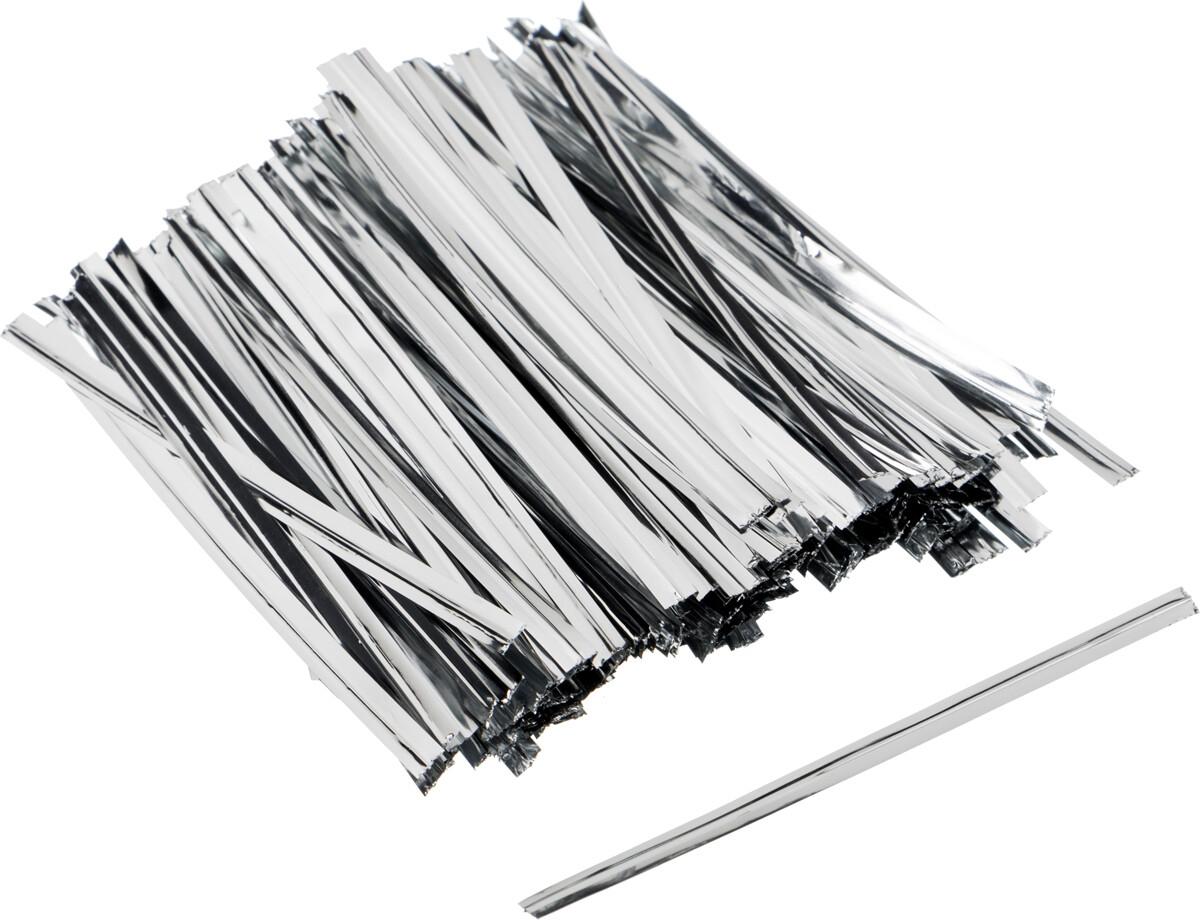 Твист-лента (завязки) для пакетиков серебряная, 8 см (100 шт.)