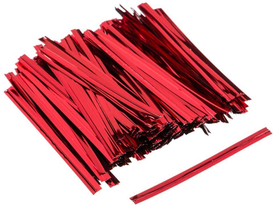 Твист-лента (завязки) для пакетиков красная, 8 см (100 шт.)