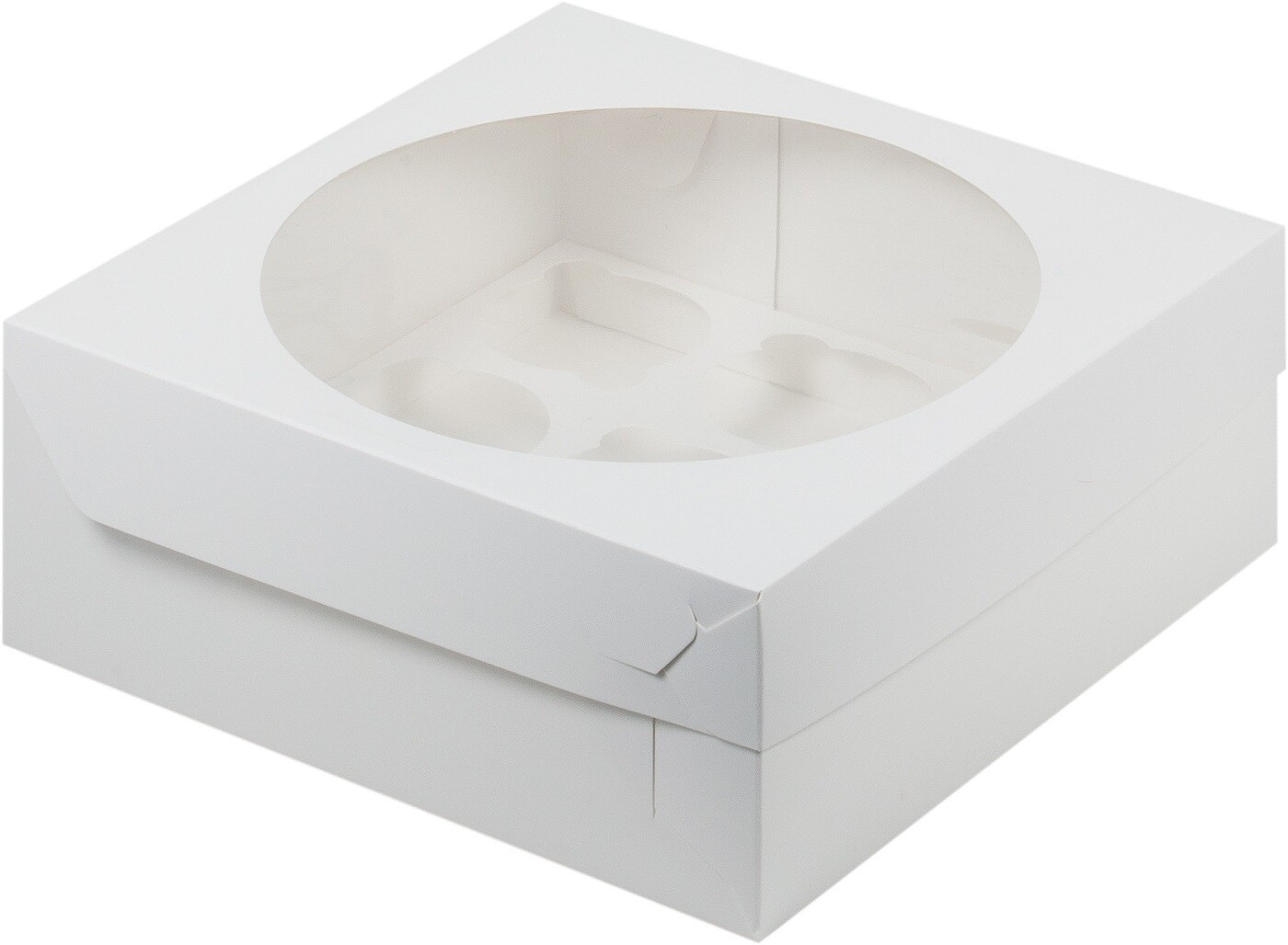 Коробка для 9 капкейков белая с круглым окном ForGenika