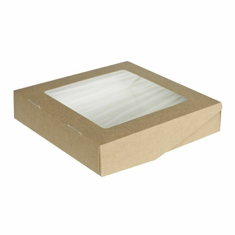 Коробка для пряников крафт/белый с окном. 20х20х4 см