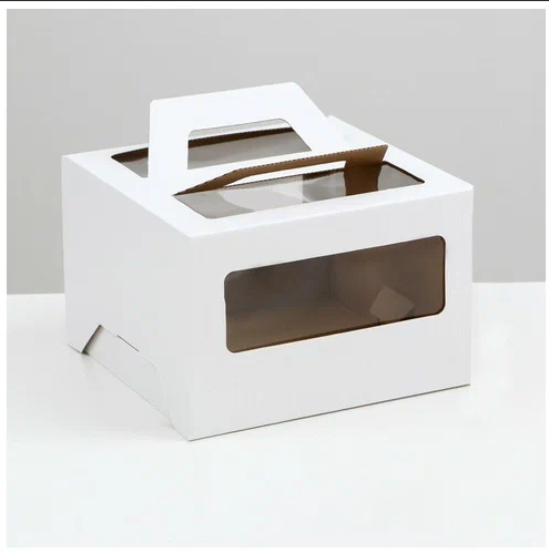 Коробка для МИНИ торта 16.5х16.5х11 с ручками белая