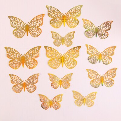 Набор для украшения «Бабочки», 12 штук, пластик, цвет золото