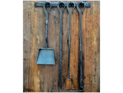 Hand Forged Fire Poker Set on Back Plate