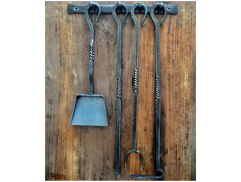 Hand Forged Fire Poker Set on Back Plate