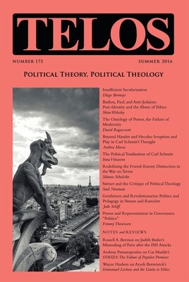 Telos 175 (Summer 2016): Political Theory, Political Theology - Institutional Rate