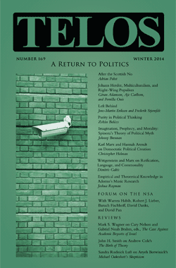 Telos 169 (Winter 2014): A Return to Politics - Institutional Rate