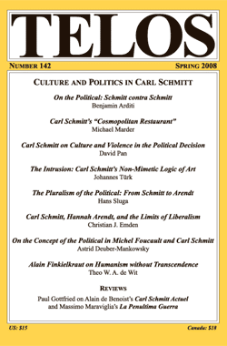 Telos 142 (Spring 2008): Culture and Politics in Carl Schmitt
