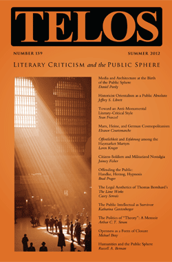Telos 159 (Summer 2012): Literary Criticism and the Public Sphere