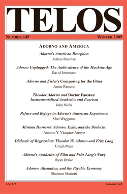 Telos 149 (Winter 2009): Adorno and America