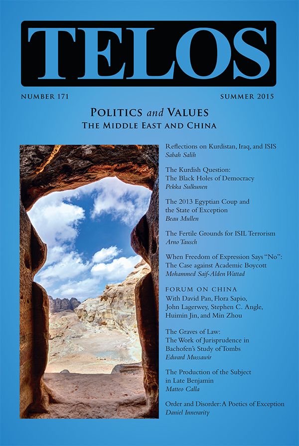 Telos 171 (Summer 2015): Politics and Values: The Middle East and China